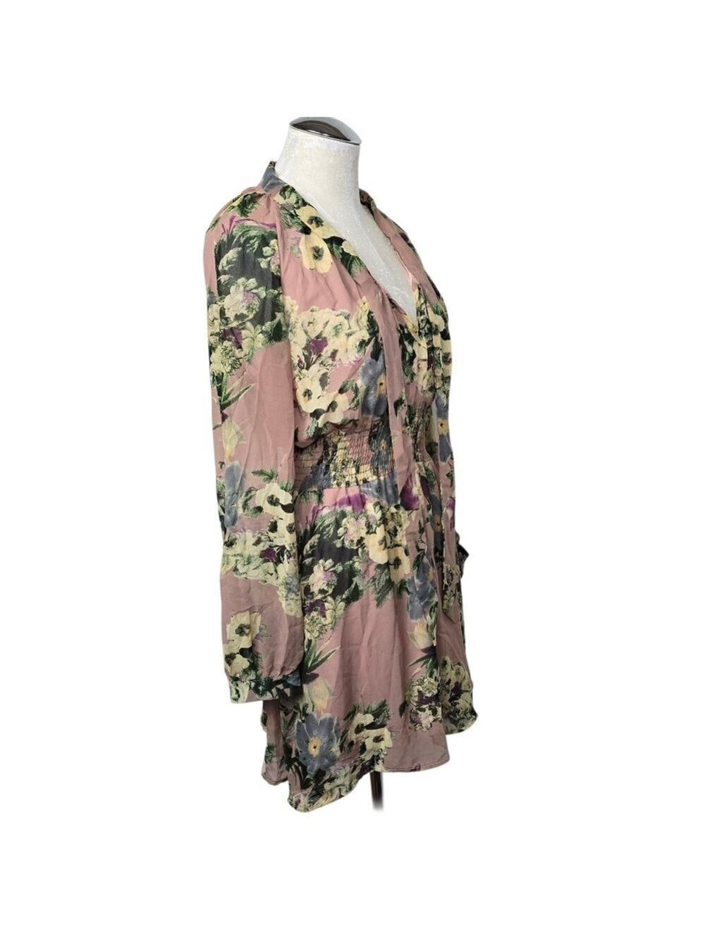 Ninth Wonder Floral Mini Dress Long Sleeves V Neck M - Picture 3 of 8